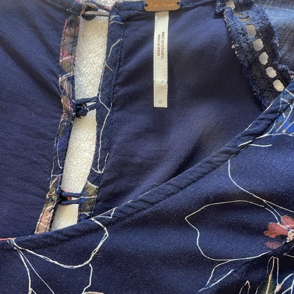 Free People Floral Navy and Orange Lined Dress Size 0 EUC
